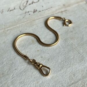 Antique Pocket Watch Chain, Gold Extender Snake Chain, Dog Clip, Gold Filled